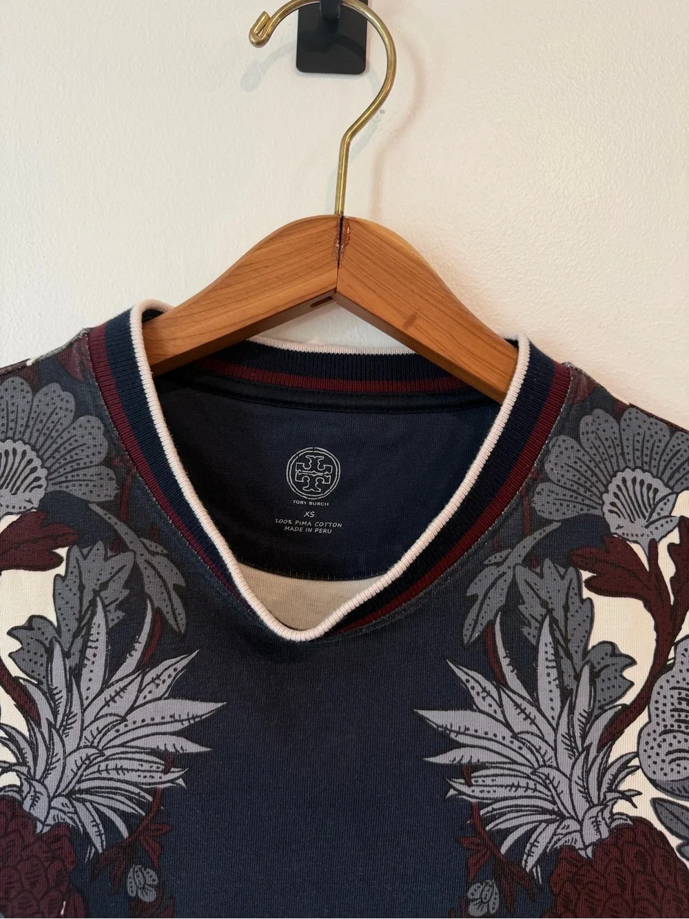 Tory Burch Printed T-Shirt Dress Imperial Garnet Wonderland Vine Women’s Size XS